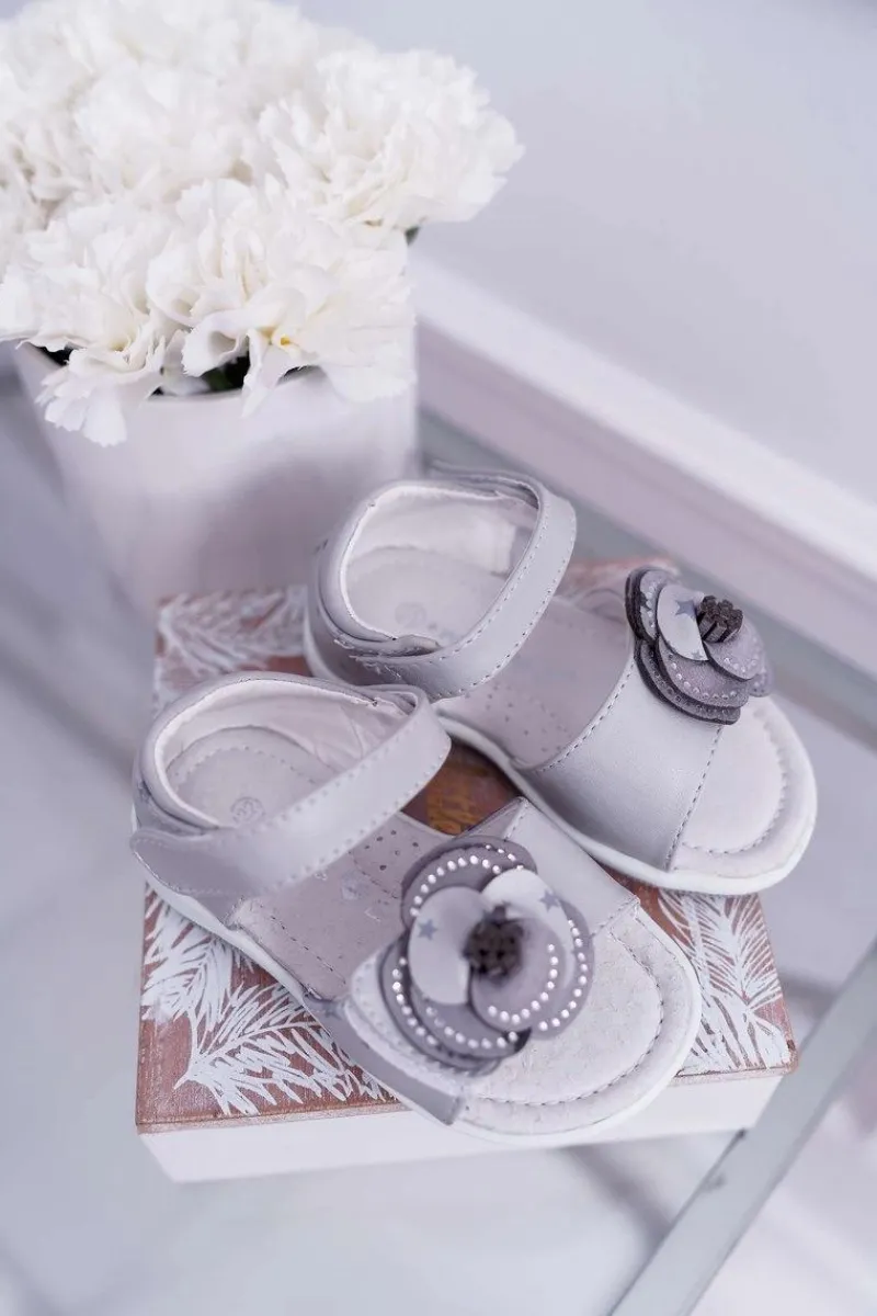 Clearance Boto Dziecięce Sandały Na Rzepy Dla Dziewczynki Szare Flamenko