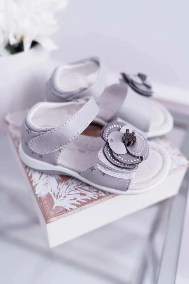 Clearance Boto Dziecięce Sandały Na Rzepy Dla Dziewczynki Szare Flamenko