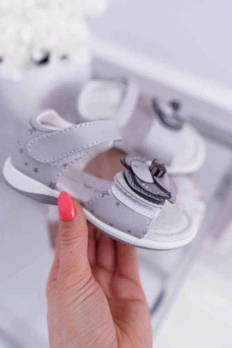 Clearance Boto Dziecięce Sandały Na Rzepy Dla Dziewczynki Szare Flamenko