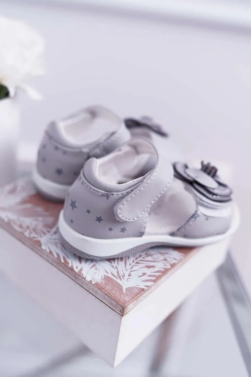 Clearance Boto Dziecięce Sandały Na Rzepy Dla Dziewczynki Szare Flamenko