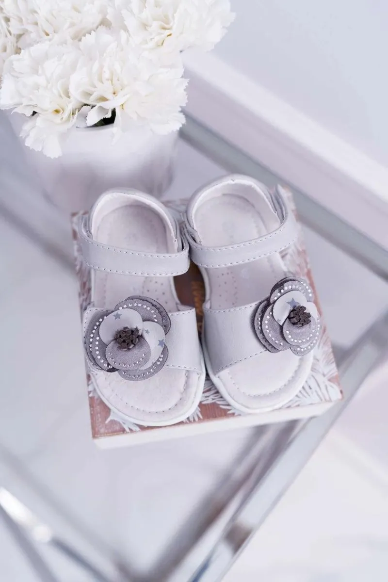 Clearance Boto Dziecięce Sandały Na Rzepy Dla Dziewczynki Szare Flamenko