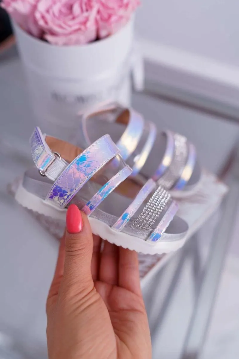 Dziewczęce>Boto Dziecięce Sandały Na Rzepy Dla Dziewczynki Białe Benzynowe Matylda