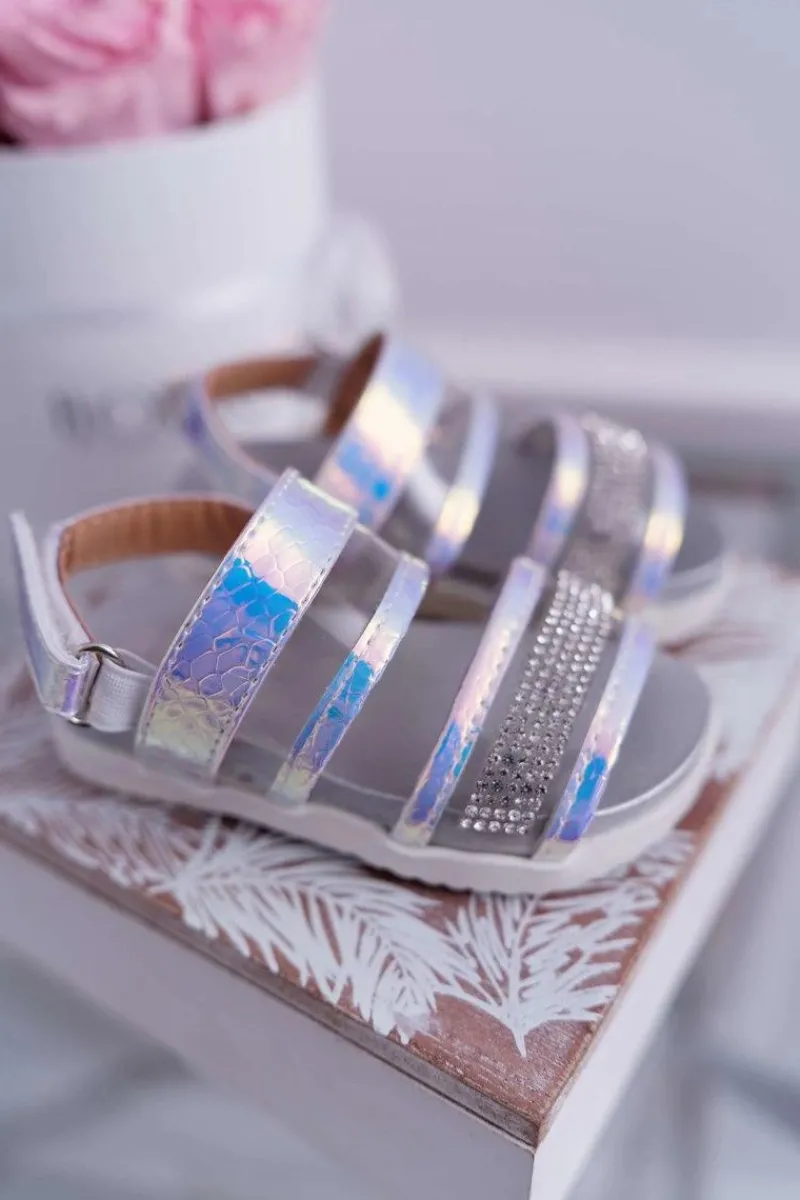 Dziewczęce>Boto Dziecięce Sandały Na Rzepy Dla Dziewczynki Białe Benzynowe Matylda