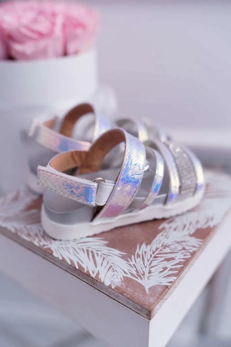 Dziewczęce>Boto Dziecięce Sandały Na Rzepy Dla Dziewczynki Białe Benzynowe Matylda