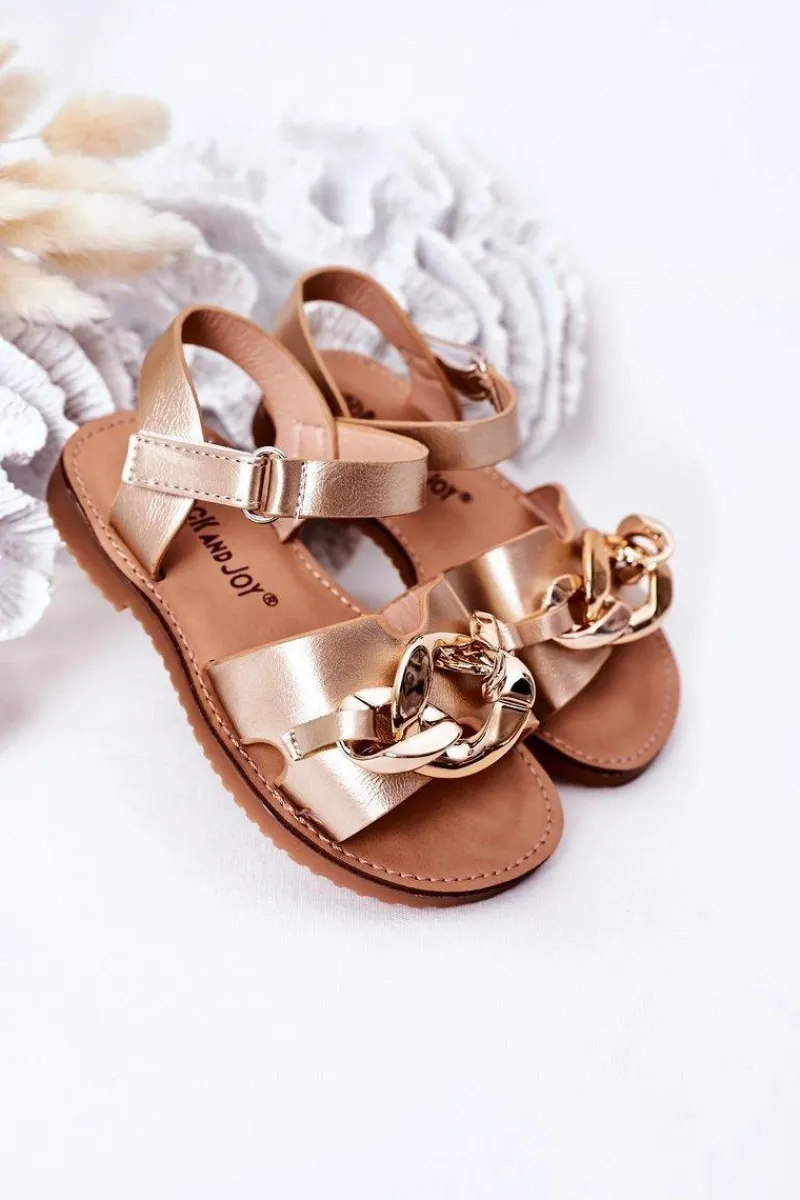 Dziecięce Sandały Z Łańcuchem Złote Buffy Dzieci Dziewczęce