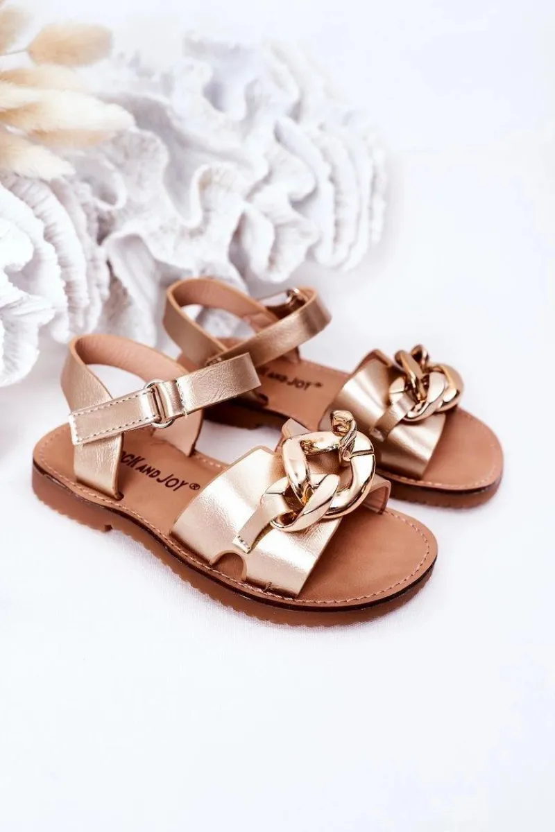 Dziecięce Sandały Z Łańcuchem Złote Buffy Dzieci Dziewczęce