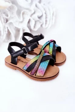 Dziewczęce></noscript>Boto Dziecięce Sandały Z Cekinami Czarne Becky