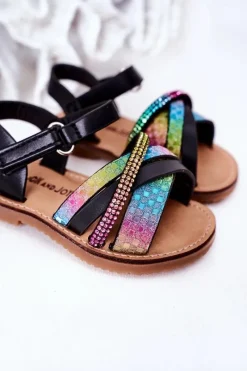 Dziewczęce></noscript>Boto Dziecięce Sandały Z Cekinami Czarne Becky