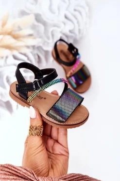 Dziewczęce>Boto Dziecięce Sandały Z Cekinami Czarne Blake