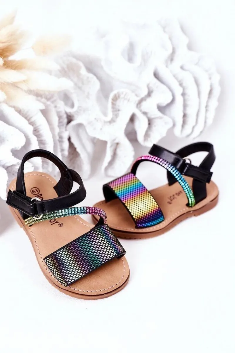 Dziewczęce>Boto Dziecięce Sandały Z Cekinami Czarne Blake