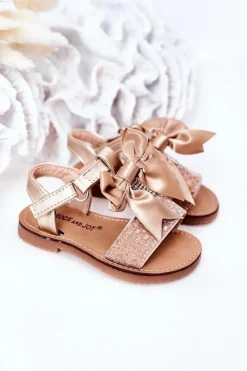 Dziewczęce>Boto Dziecięce Sandały Z Kokardą Złote Beebee
