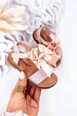 Discount Boto Dziecięce Sandały Z Kokardą Różowe Beebee