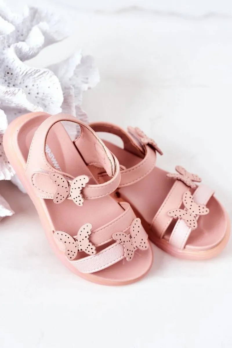 Discount Dziecięce Sandały Z Motylkami Na Rzep Różowe Malvika Dzieci Dziewczęce