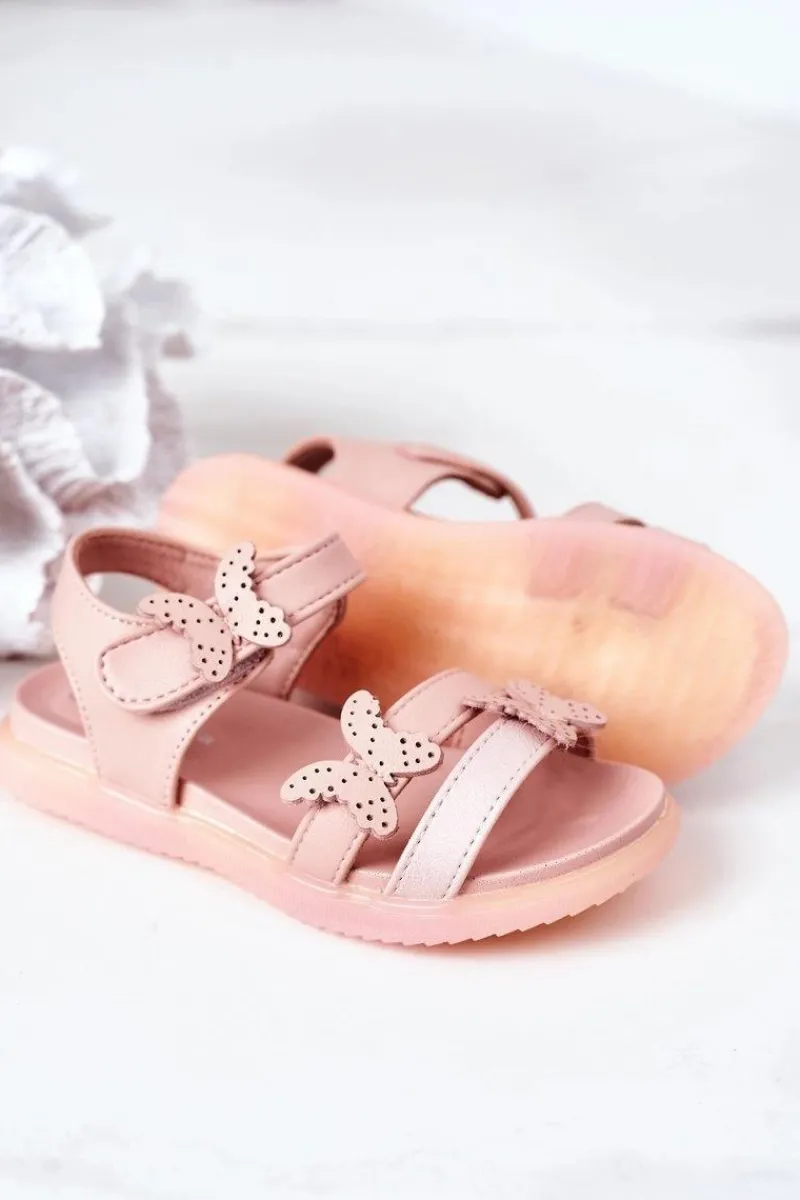 Discount Dziecięce Sandały Z Motylkami Na Rzep Różowe Malvika Dzieci Dziewczęce
