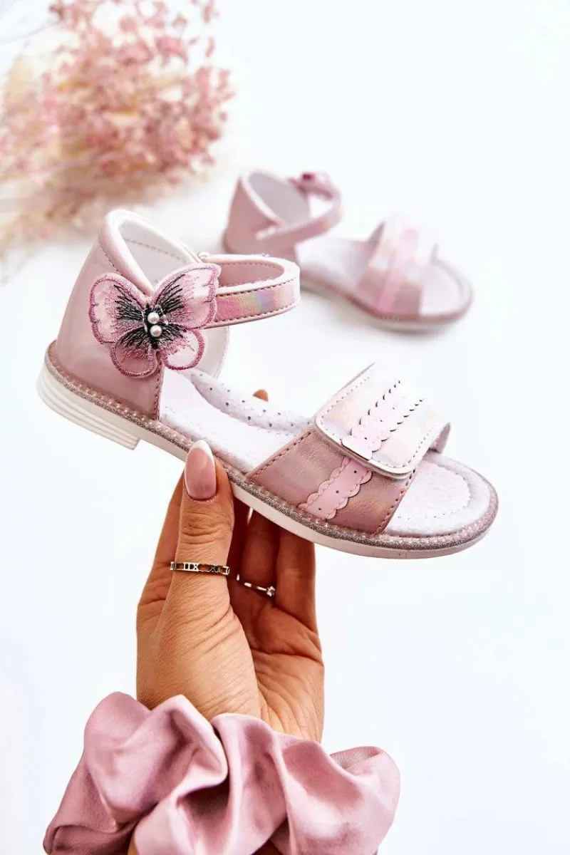 Dziewczęce>Boto Dziecięce Sandały Z Motylkiem Różowe Nicoll