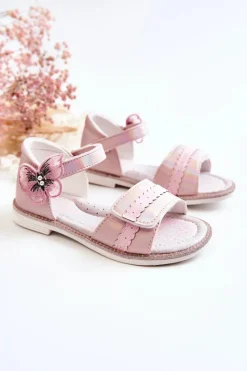 Dziewczęce>Boto Dziecięce Sandały Z Motylkiem Różowe Nicoll