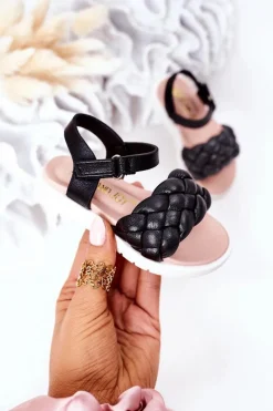 Dziewczęce>Boto Dziecięce Sandały Z Plecionką Czarne Adella Czarny