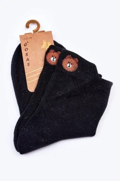Outlet COSAS Dziecięce Skarpetki Bawełniane Z Misiem Czarne