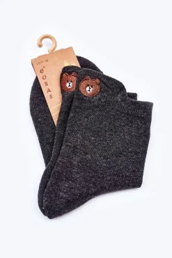 Discount COSAS Dziecięce Skarpetki Bawełniane Z Misiem Ciemno Szare