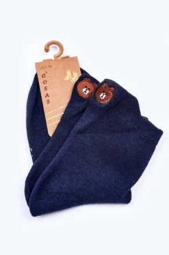 Best COSAS Dziecięce Skarpetki Bawełniane Z Misiem Granatowe