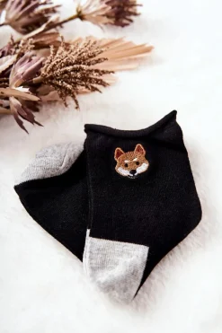 Best Aura.via Dziecięce Skarpetki Bezuciskowe Lisek Czarne