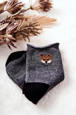 Skarpetki|Skarpetki>Aura.via Dziecięce Skarpetki Bezuciskowe Lisek Szare