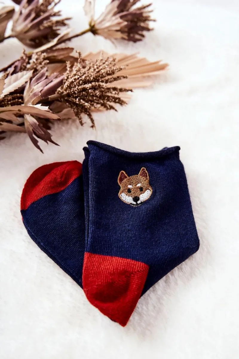 Skarpetki|Skarpetki>Aura.via Dziecięce Skarpetki Bezuciskowe Lisek Granatowe