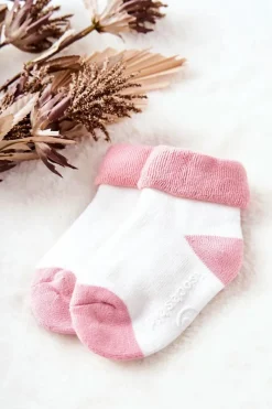 New Aura.via Dziecięce Skarpetki Gładkie Biało-Różowe