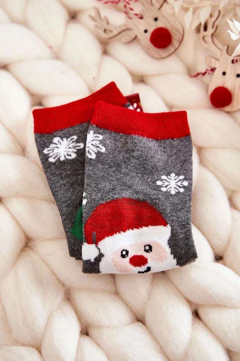 Skarpetki|Skarpetki>Aura.via Dziecięce Skarpetki "Merry Christmas" Mikołaj Szaro-Zielone