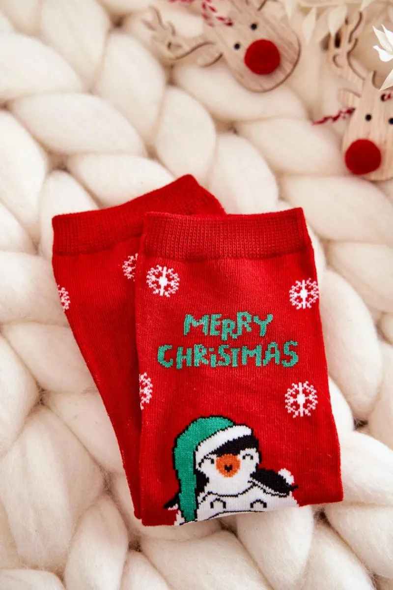New Dziecięce Skarpetki "Merry Christmas" Miś Polarny Czerwone Skarpetki|Skarpetki
