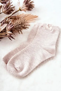 Discount Aura.via Dziecięce Skarpetki Z Kotkiem Beżowe