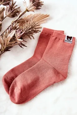 Skarpetki|Skarpetki>Aura.via Dziecięce Skarpetki Z Misiem Ciemnoróżowe