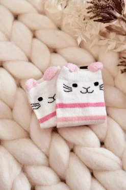 New Dziecięce Skarpety W Pasy Z Misiem Biało-Różowe Skarpetki|Skarpetki