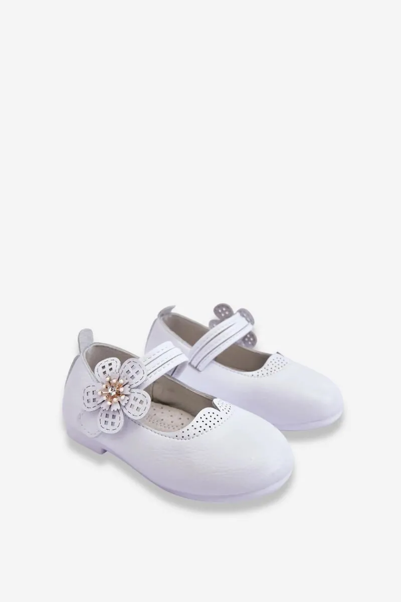 Outlet Dziecięce Skórzane Balerinki Z Kwiatem Białe Cobi Dzieci Balerinki Dziecięce