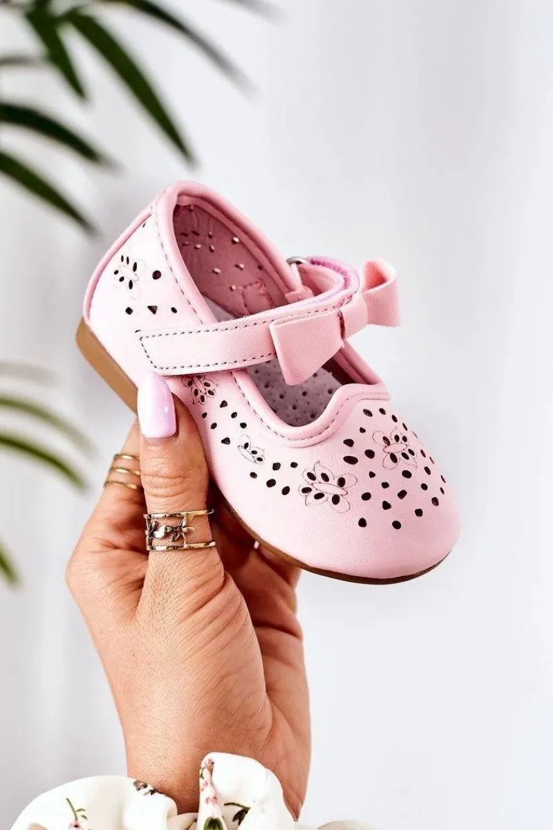 New Boto Dziecięce Skórzane Baleriny Na Rzep Różowe Mireia