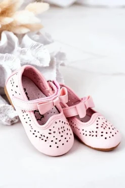 New Boto Dziecięce Skórzane Baleriny Na Rzep Różowe Mireia