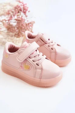 Hot Boto Dziecięce Skórzane Buty Sportowe Na Rzep Różowe Baylene