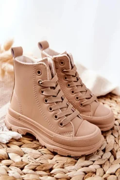 Chłopięce|Dziewczęce>Boto Dziecięce Skórzane Ocieplane Trampki Beżowe Bomi