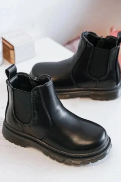 Dziewczęce>Boto Dziecięce Skórzane Ocieplane Botki Czarne Porky Czarny