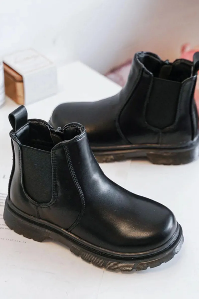 Dziewczęce>Boto Dziecięce Skórzane Ocieplane Botki Czarne Porky Czarny