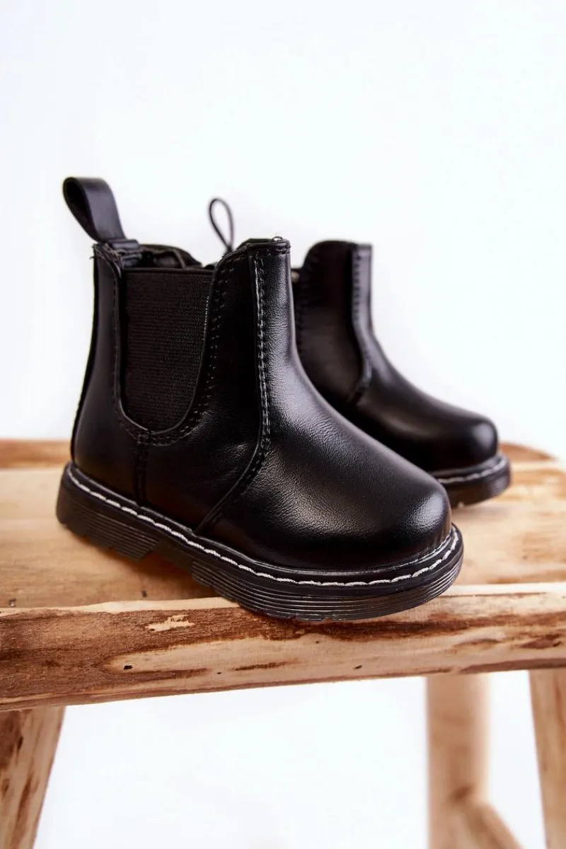 Dziewczęce>Boto Dziecięce Skórzane Ocieplane Botki Czarne Porky Czarny