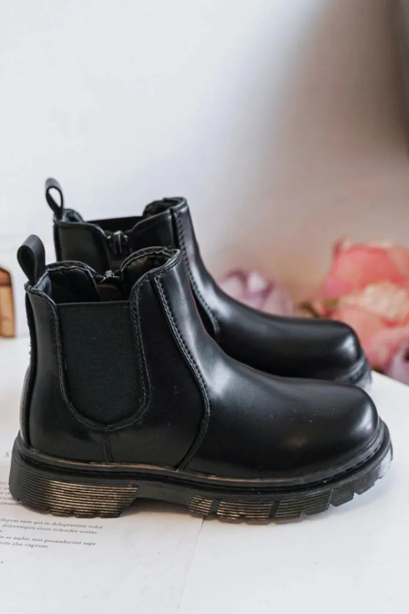 Dziewczęce>Boto Dziecięce Skórzane Ocieplane Botki Czarne Porky Czarny