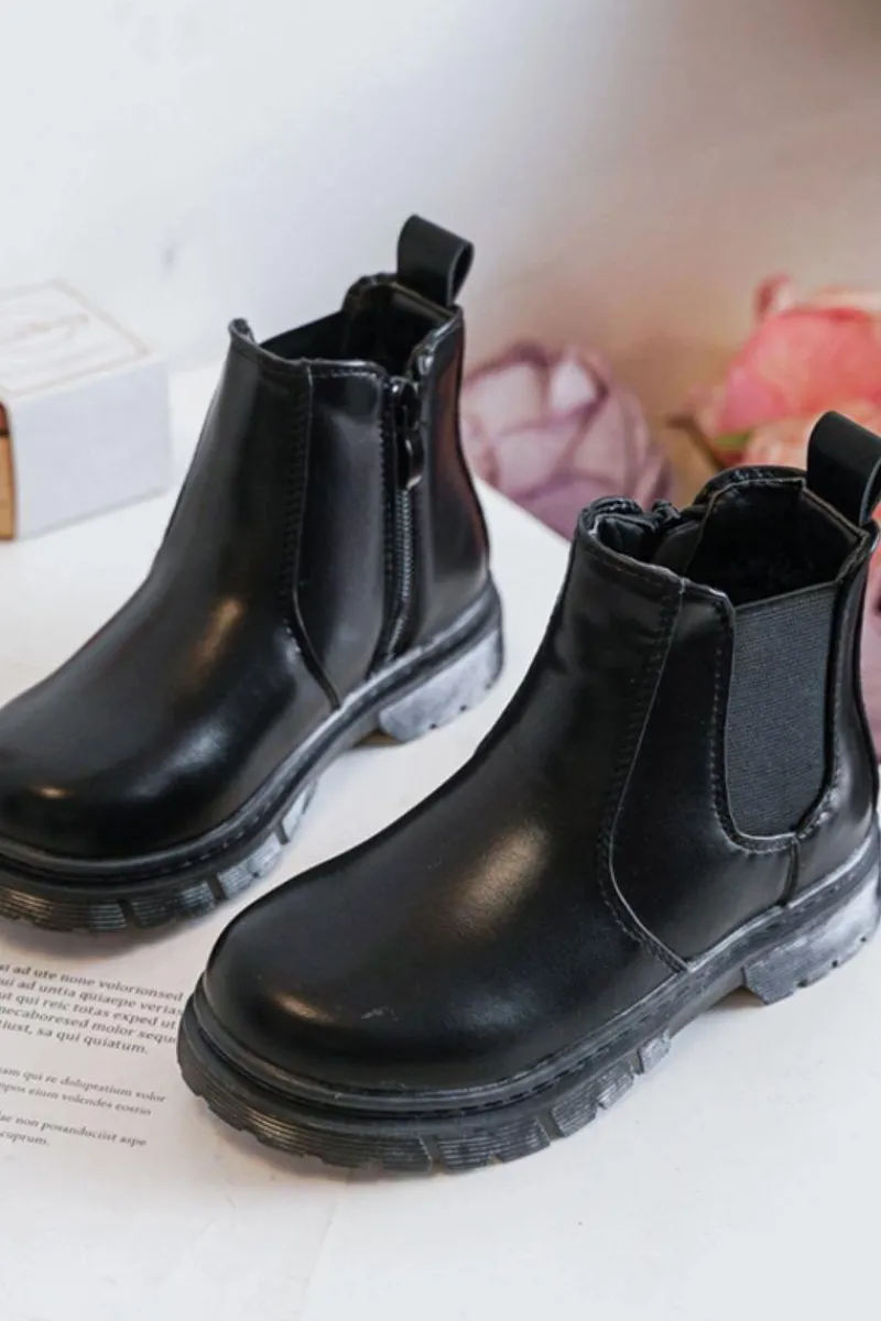 Dziewczęce>Boto Dziecięce Skórzane Ocieplane Botki Czarne Porky Czarny