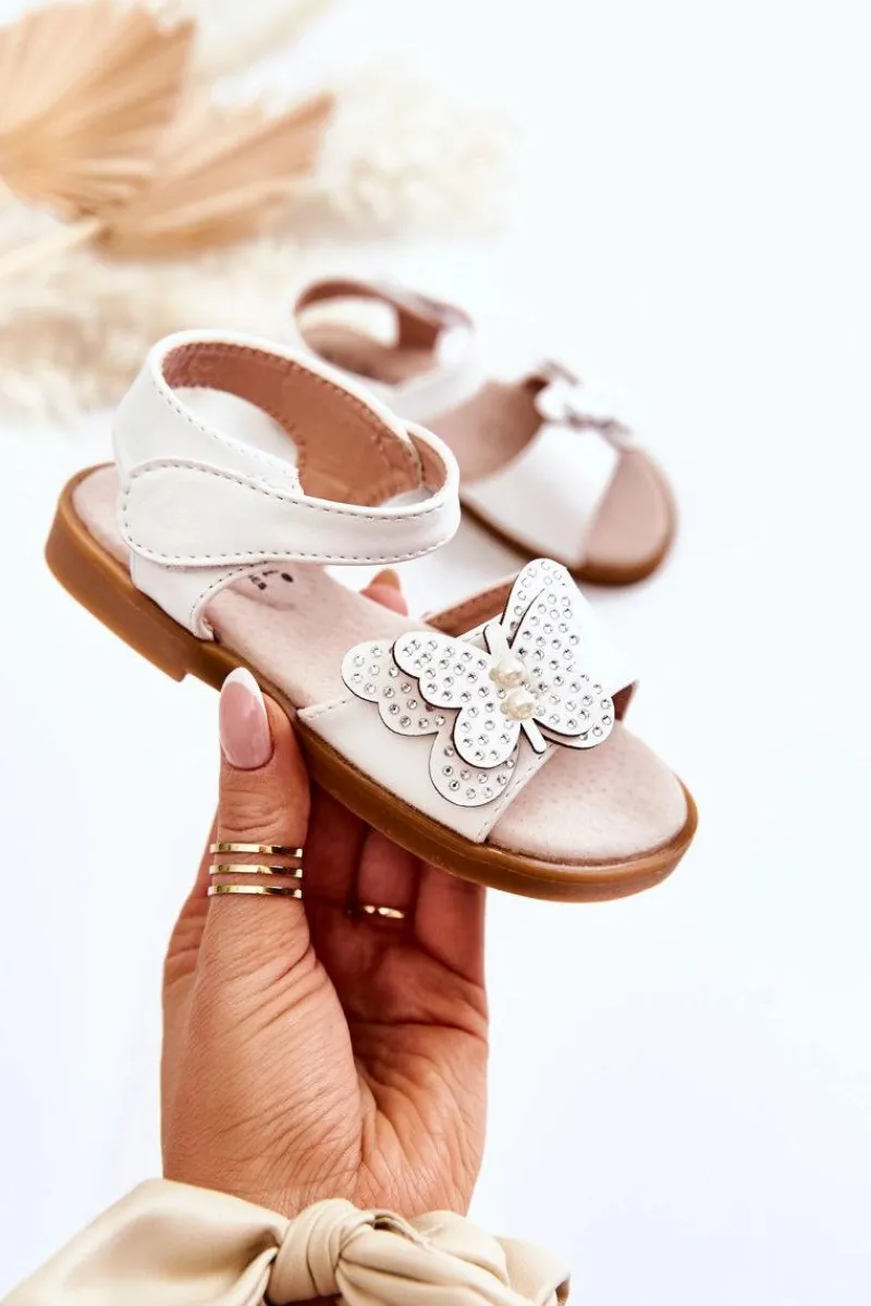 Damskie buty S.Barski Dziecięce Skórzane Sandały Motylki Białe Rolly