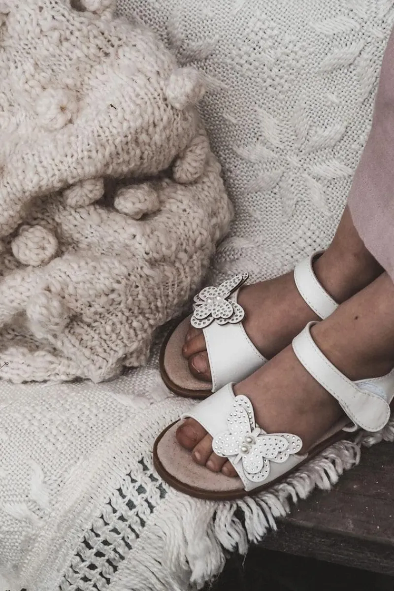 Damskie buty S.Barski Dziecięce Skórzane Sandały Motylki Białe Rolly