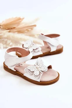 Damskie buty S.Barski Dziecięce Skórzane Sandały Motylki Białe Rolly