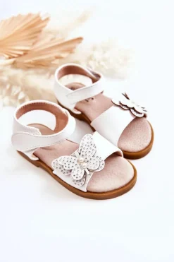 Damskie buty S.Barski Dziecięce Skórzane Sandały Motylki Białe Rolly