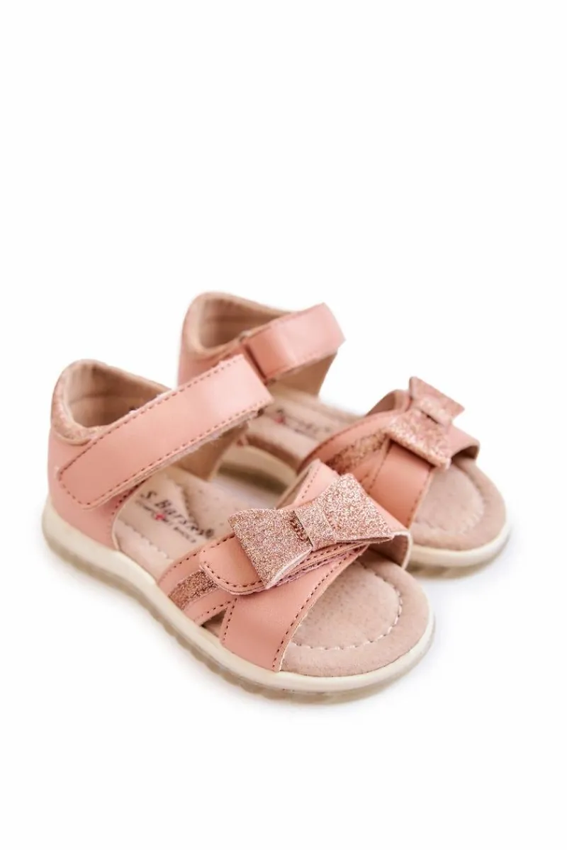 Dziewczęce>Damskie buty S.Barski Dziecięce Skórzane Sandały Na Rzep Różowe Lolly