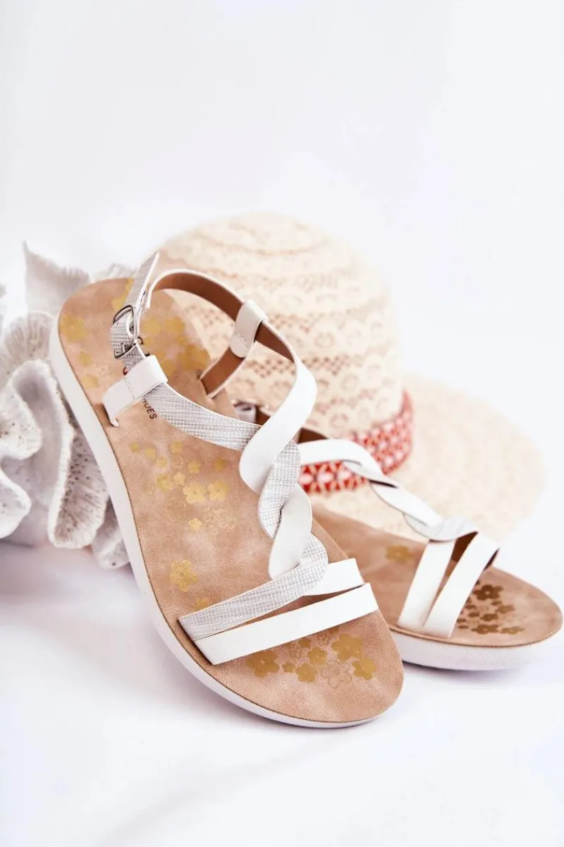 Clearance Damskie buty S.Barski Dziecięce Skórzane Sandały Na Sprzączkę Białe Dimmel