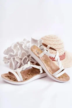 Clearance Damskie buty S.Barski Dziecięce Skórzane Sandały Na Sprzączkę Białe Dimmel